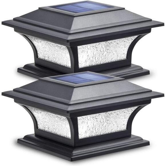 Solar Post Lights Glass LED Fence Cap Light 2 Modes for 4x4 5x5 6x6 Posts Deck - Picture 1 of 7